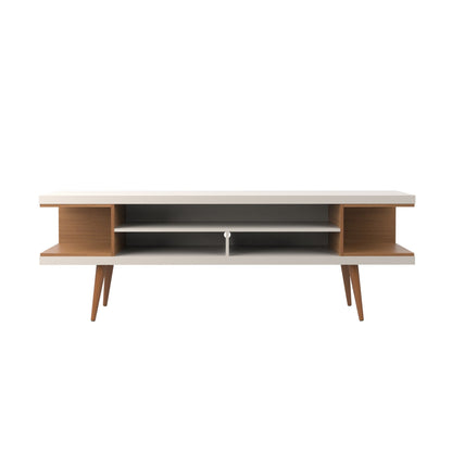 Eureka Modern TV-Lowboard mit 4 Ablagen, 179 cm – Cremeweiß Hochglanz/Ahorncreme
