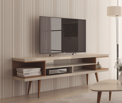 Eureka Modern TV-Lowboard mit 4 Ablagen, 179 cm – Cremeweiß Hochglanz/Ahorncreme