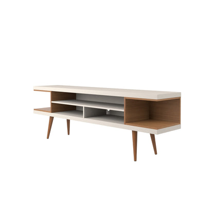 Eureka Modern TV-Lowboard mit 4 Ablagen, 179 cm – Cremeweiß Hochglanz/Ahorncreme