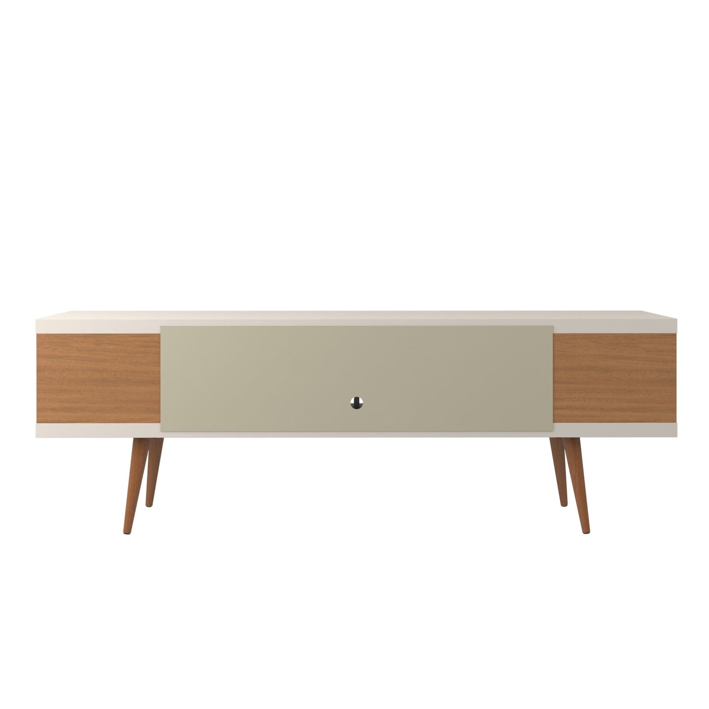 Eureka Modern TV-Lowboard mit 4 Ablagen, 179 cm – Cremeweiß Hochglanz/Ahorncreme