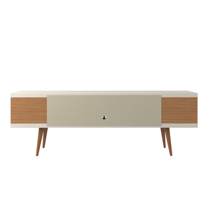 Eureka Modern TV-Lowboard mit 4 Ablagen, 179 cm – Cremeweiß Hochglanz/Ahorncreme
