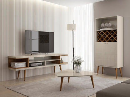 Eureka Modern TV-Lowboard mit 4 Ablagen, 179 cm – Cremeweiß Hochglanz/Ahorncreme