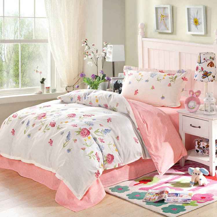3-Piece Cotton Floral Bedding Set – Reactive Printed Cartoon Duvet Cover & Sheet Set
