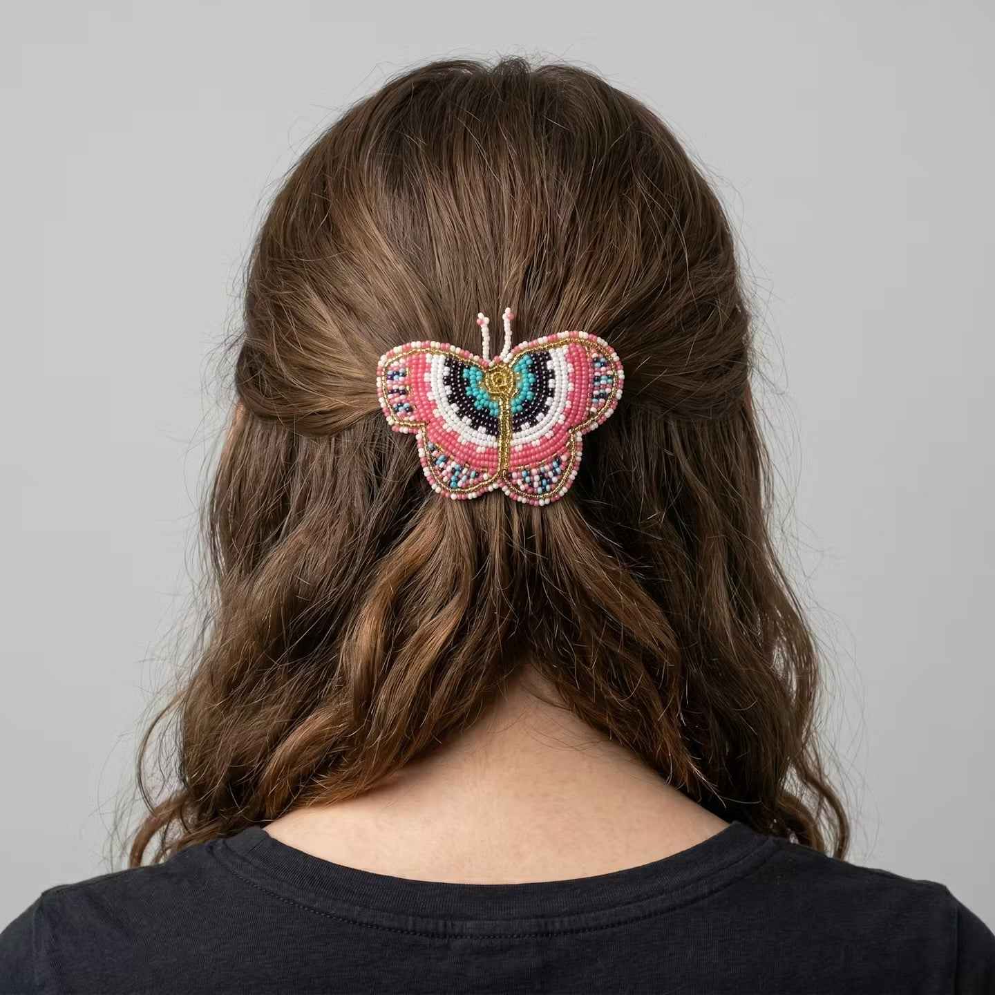 Peach Butterfly Beaded Barrette