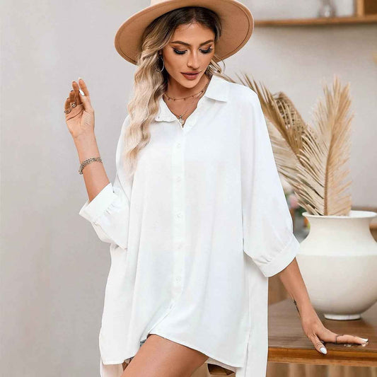 Women's Summer Solid-Color Casual Button-Up Shirt