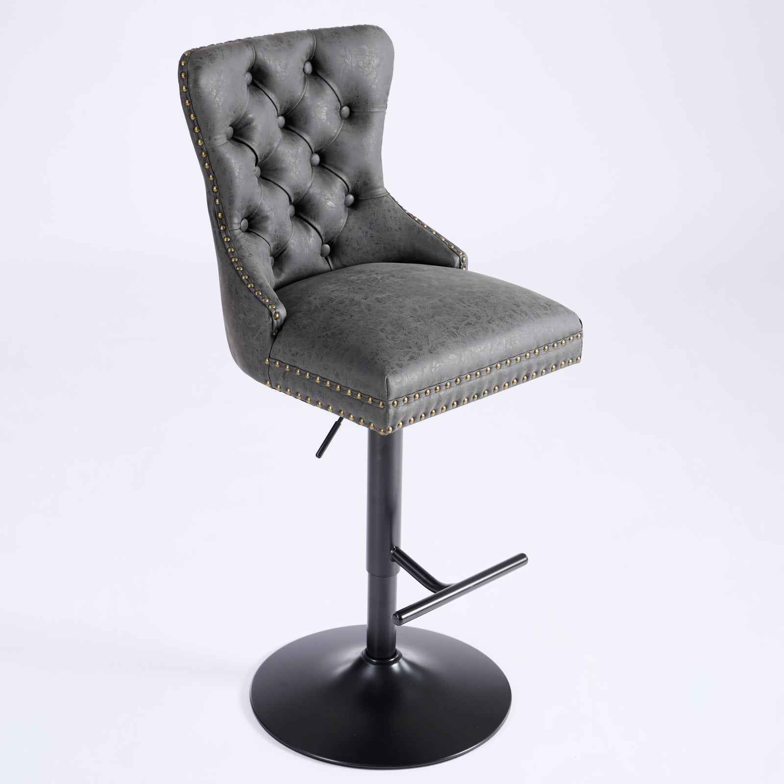 A&A Furniture Black PU Leather Bar Stools Set of 2 – Tufted Swivel Bar Chairs with Adjustable Height (Deliver to United States Only)