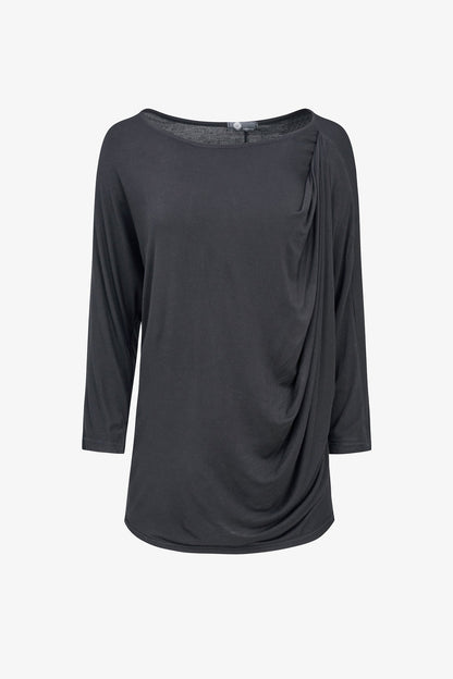 Women's Soft Knit Crew-Neck Tunic, 3/4 Sleeves & Draped Shoulder