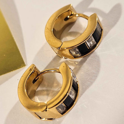 LOTTA: Retro Black & White Embedded Zirconia Mini Hoop Earrings
