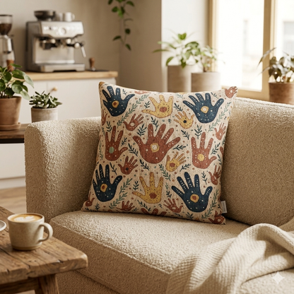 Gewebe-Kissen — Boho Handabruck-Muster Dekokissen (Erdtöne)