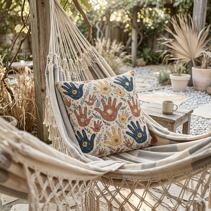 Gewebe-Kissen — Boho Handabruck-Muster Dekokissen (Erdtöne)