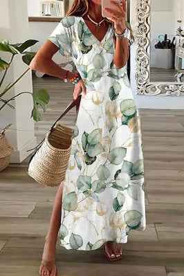 Women’s Elegant 3D Print Summer Dress – Split Hem Mid-Length Fashion Dress