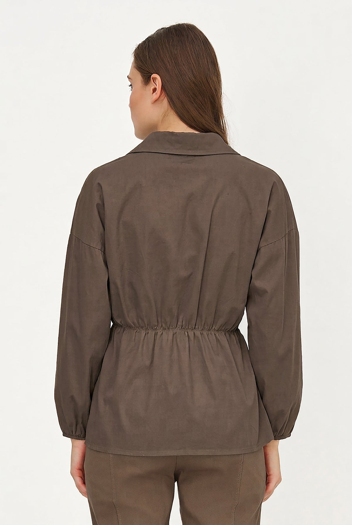 Women's Woven Button-Down Shirt, Long Sleeves & Elastic Waist