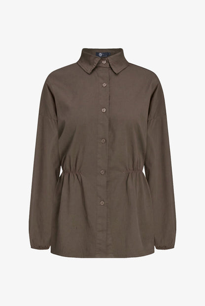 Women's Woven Button-Down Shirt, Long Sleeves & Elastic Waist