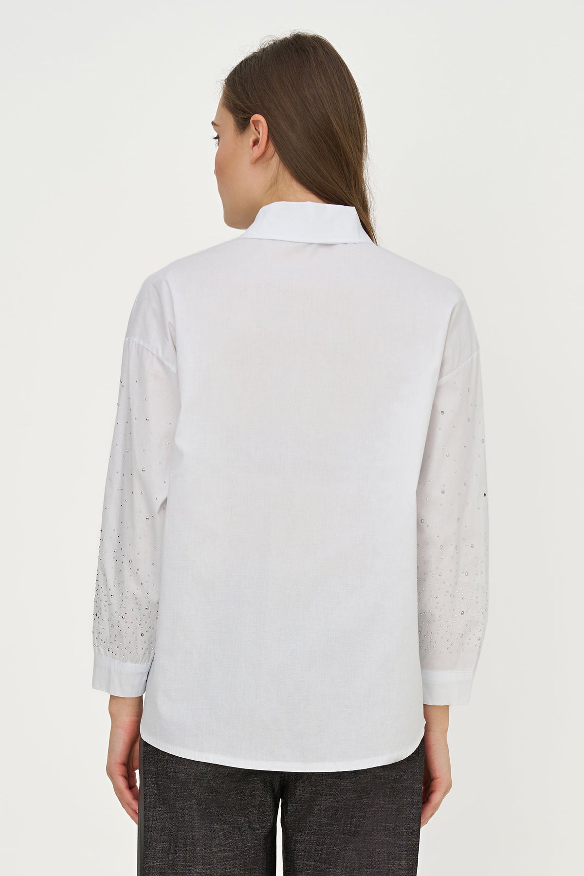 Women's Woven Button-Down Shirt with Long Sleeves & Decorative Studs