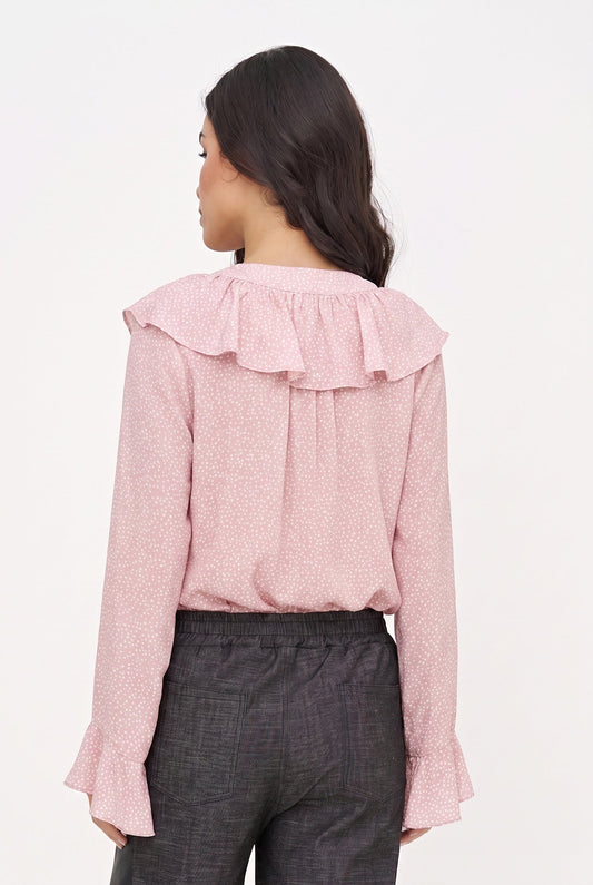 Women's Printed Button-Down Shirt with Ruffled Front, Collar & Cuffs