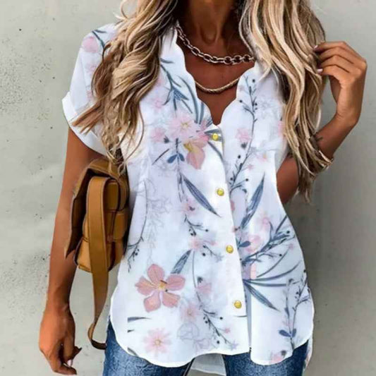 Casual Floral Print Short-Sleeve Blouse