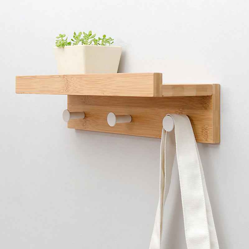 Bamboo Wall Shelf with Hooks – Creative Word Partition Floating Storage & Display Rack
