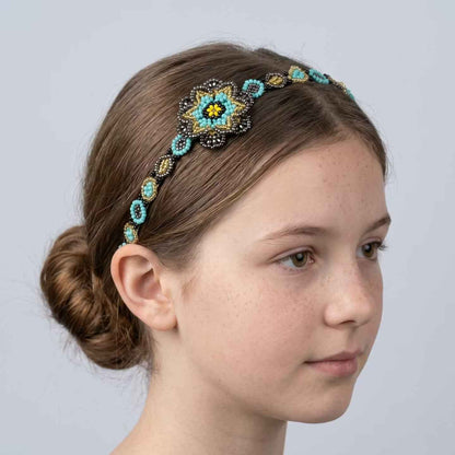 Beaded Headband with Flower Turquoise