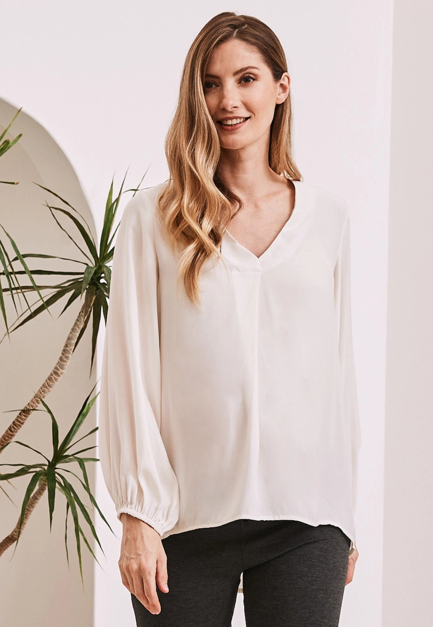 Louise V Neck Maternity Work Blouse - Off White