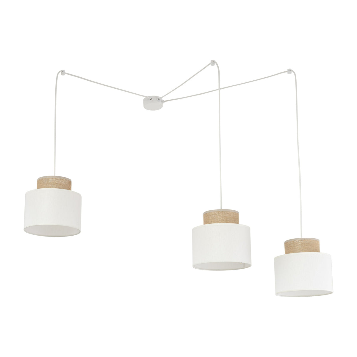 DUO White Linen & Jute Adjustable 3-Light Pendant for Dining Table & Island