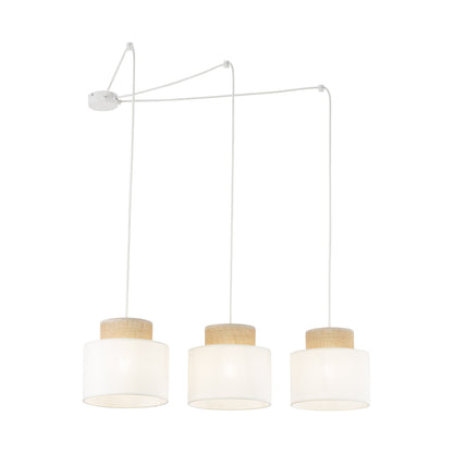 DUO White Linen & Jute Adjustable 3-Light Pendant for Dining Table & Island