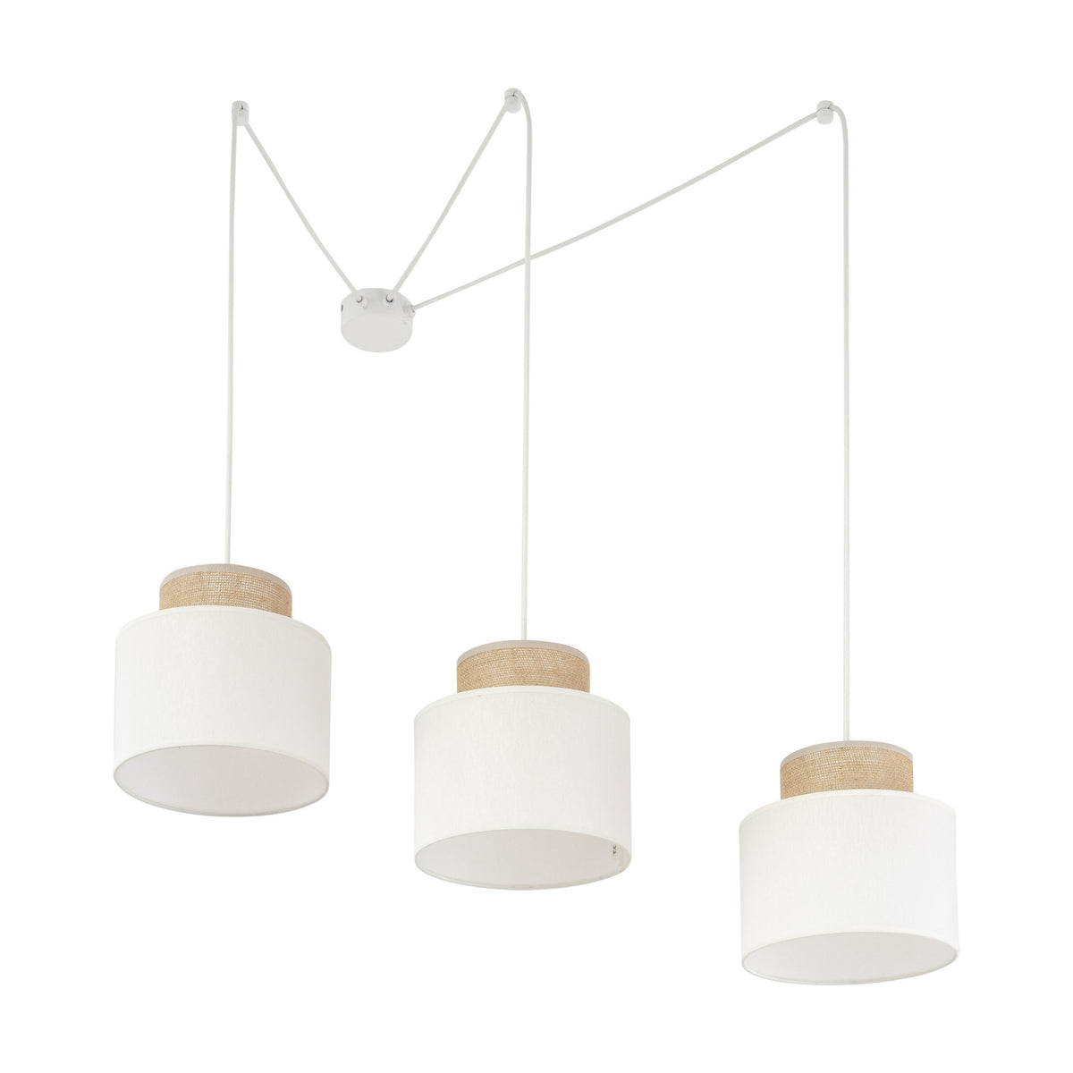 DUO White Linen & Jute Adjustable 3-Light Pendant for Dining Table & Island