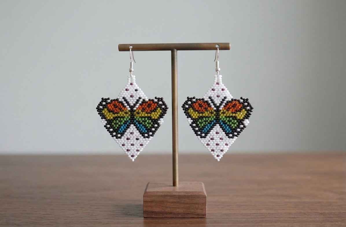 Butterfly Beaded Earrings (White)
