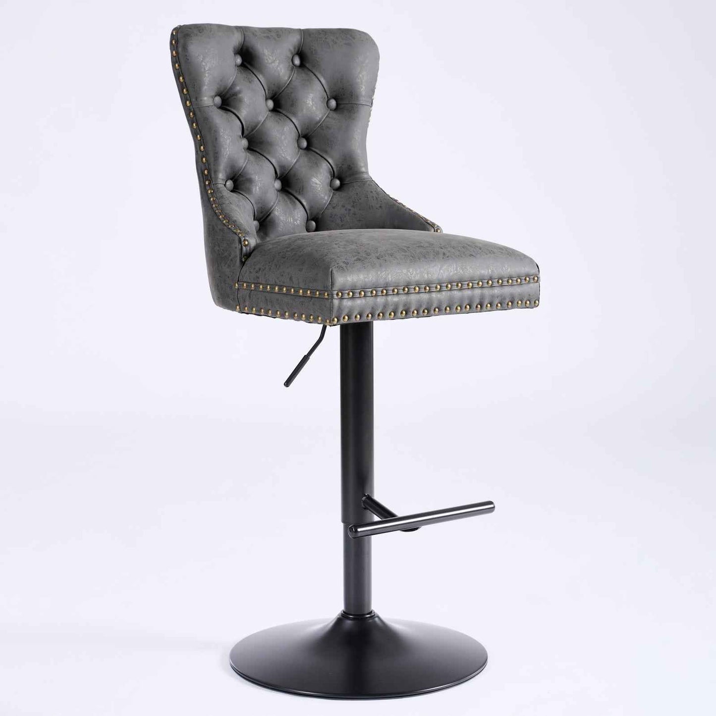 A&A Furniture Black PU Leather Bar Stools Set of 2 – Tufted Swivel Bar Chairs with Adjustable Height (Deliver to United States Only)