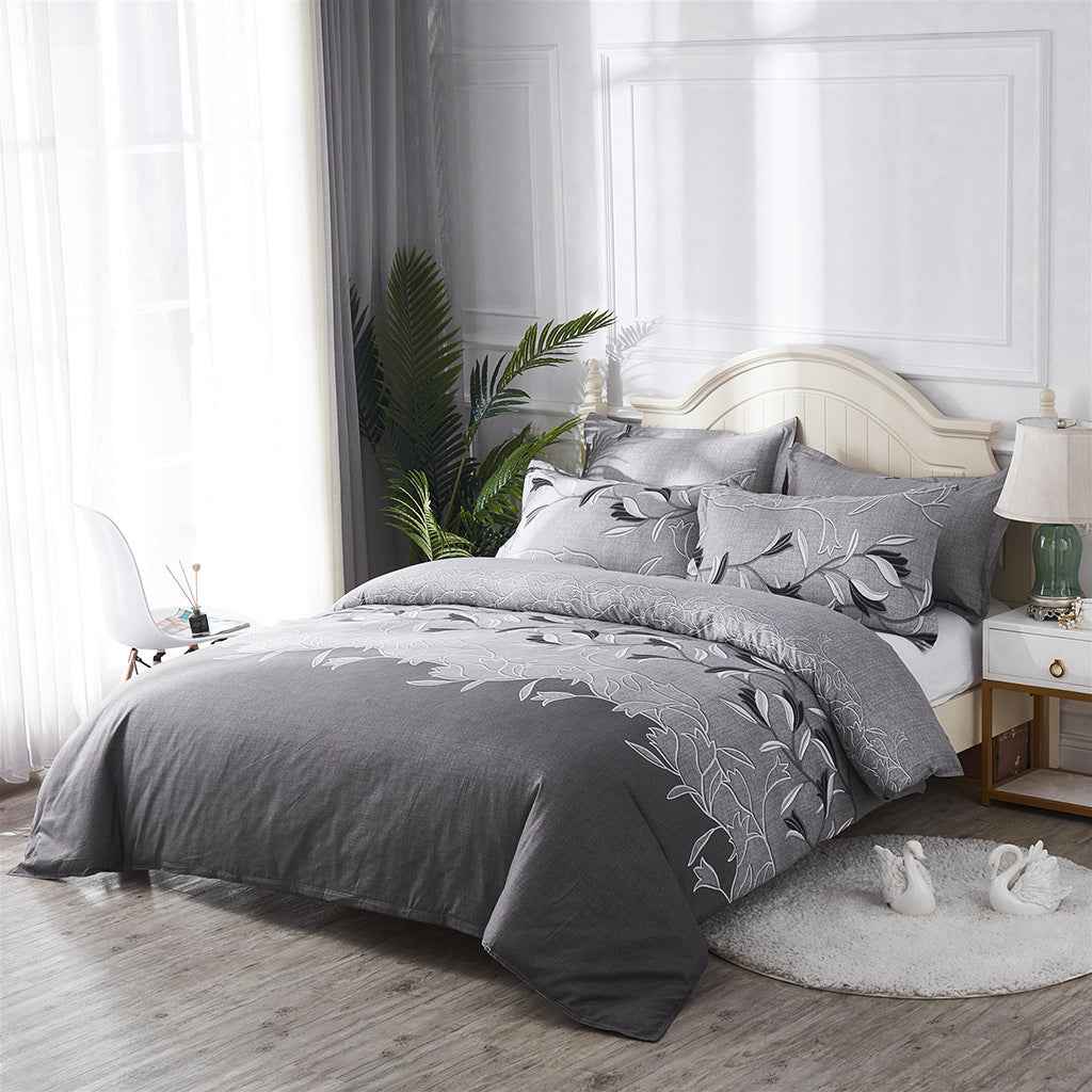 3-Piece Embroidered Printed Bedding Set – Polyester Duvet Cover & Pillowcase Set