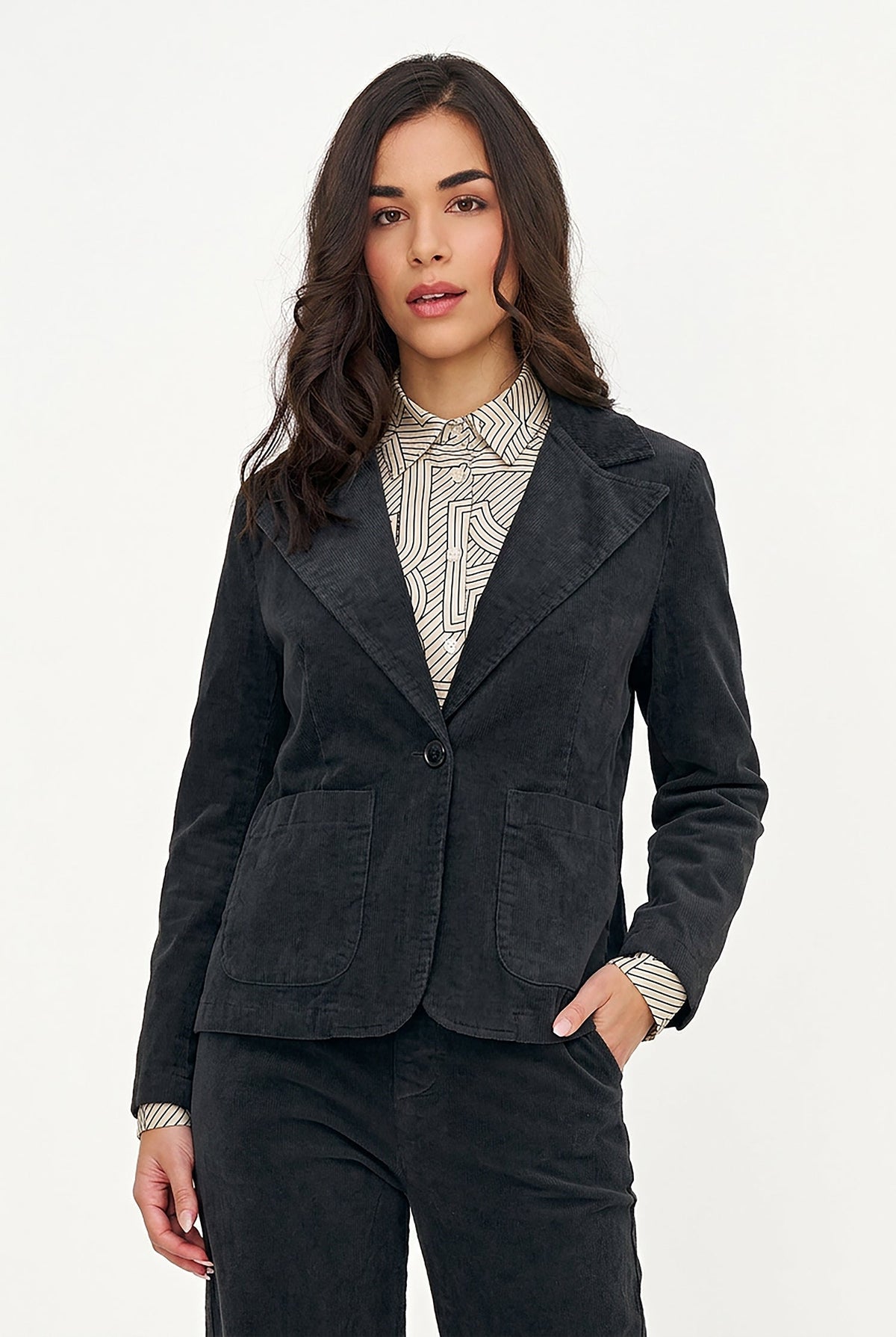 Women's Corduroy Blazer, Long Sleeves, Patch Pockets & Elbow Patches