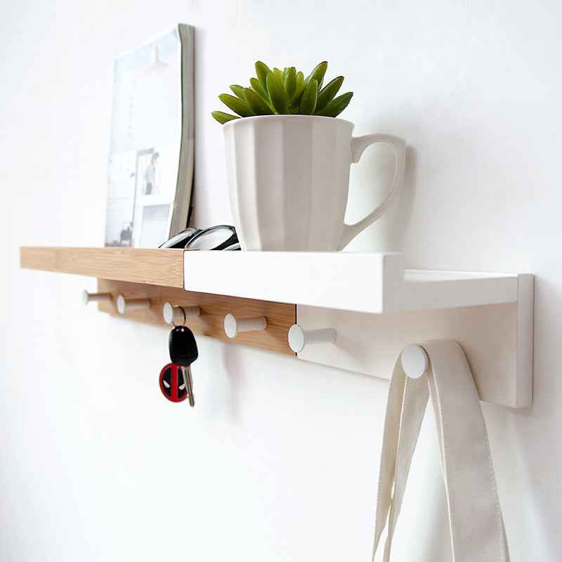 Bamboo Wall Shelf with Hooks – Creative Word Partition Floating Storage & Display Rack