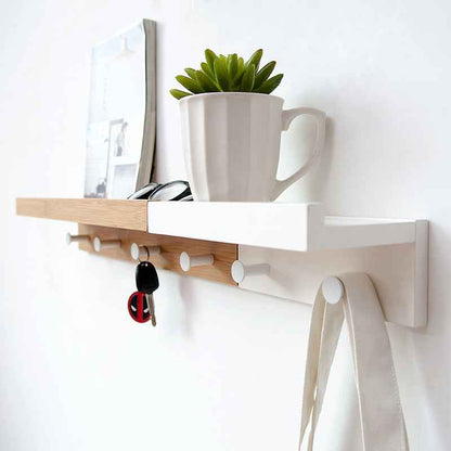 Bamboo Wall Shelf with Hooks – Creative Word Partition Floating Storage & Display Rack
