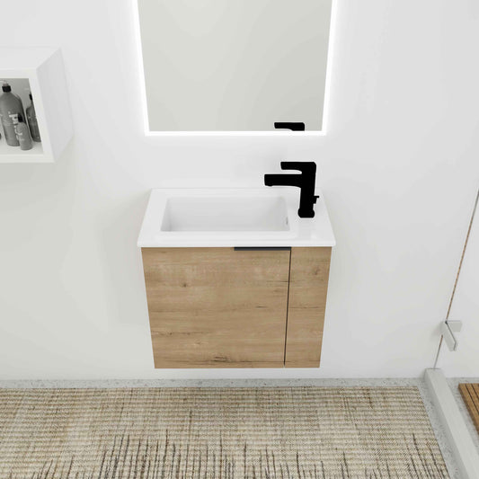 22-Inch Floating Bathroom Vanity with Ceramic Sink – Modern Wall-Mounted Vanity with Soft-Close Door, Oak Finish