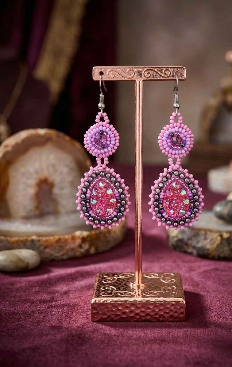 Drop Beaded Earrings pink collection