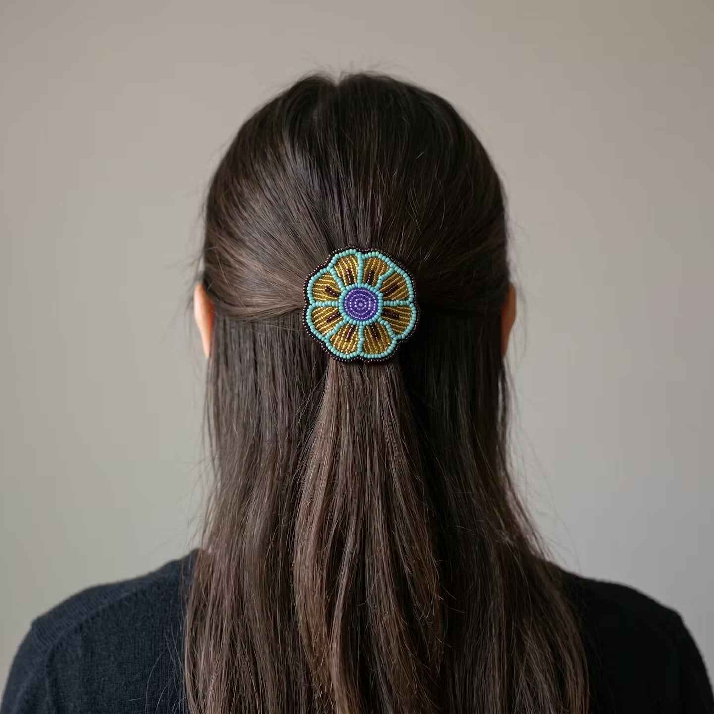 Turquoise Beaded Flower Barrette
