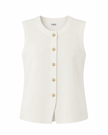 Bezla - Button Front Sleeveless Knit Vest Top In Ivory