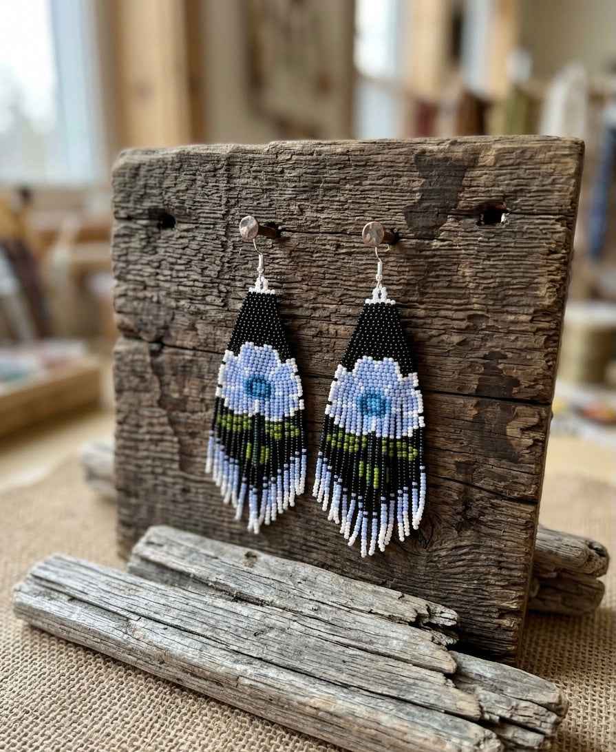 Flower Beaded Earrings ( Blue )