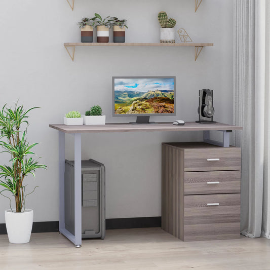 47-Inch L-Shaped Computer Desk – Reversible File Drawers & Metal Frame, Dark Wood Grain (United States & Canada Delivery Only)