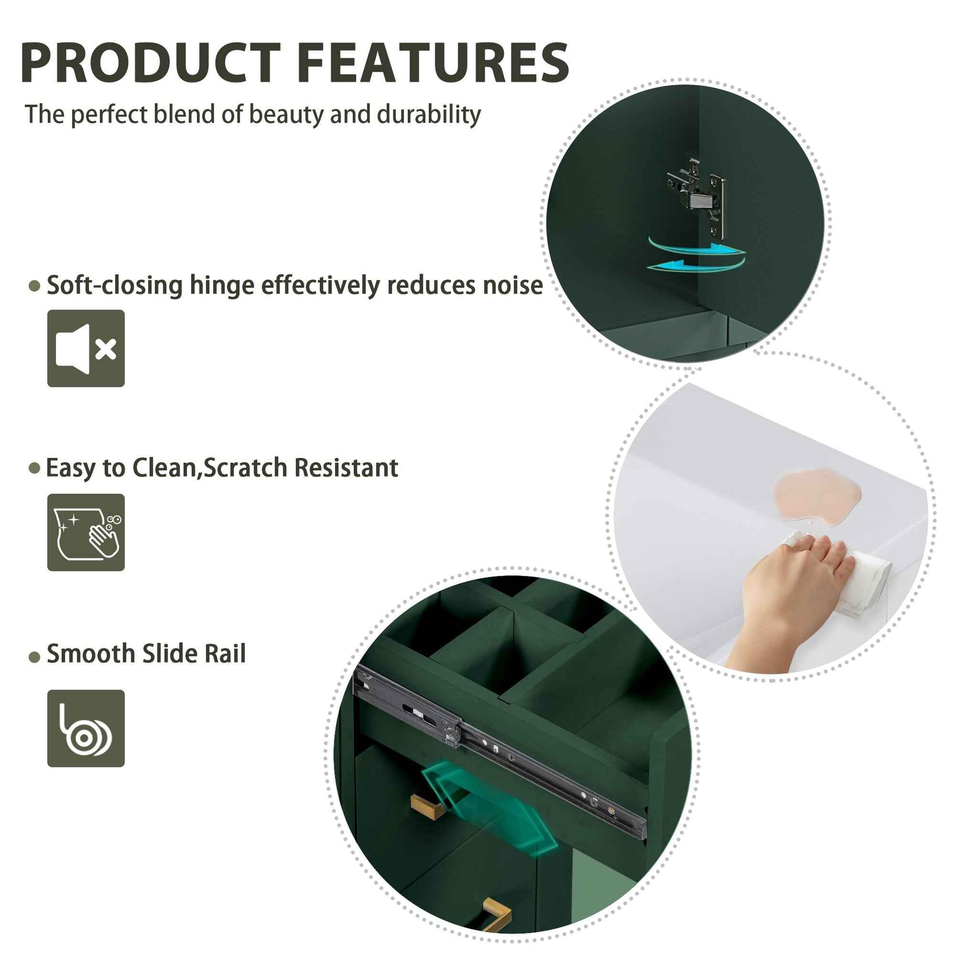 36" Green Bathroom Vanity with Ceramic Sink – Freestanding Cabinet with 3 Drawers