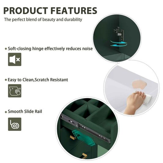 36" Green Bathroom Vanity with Ceramic Sink – Freestanding Cabinet with 3 Drawers