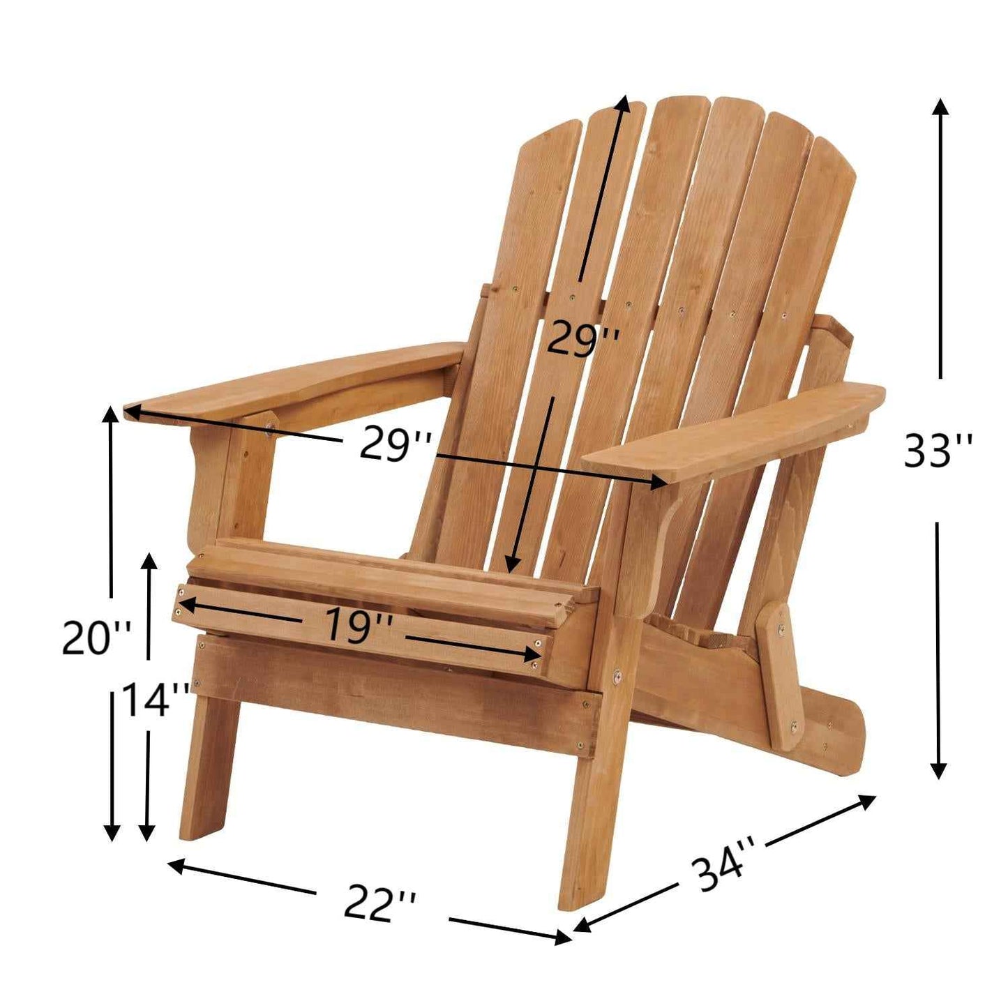 Oversized Folding Wooden Adirondack Chair – Solid Hemlock Patio Chair for Garden, Porch, Fire Pit & Poolside