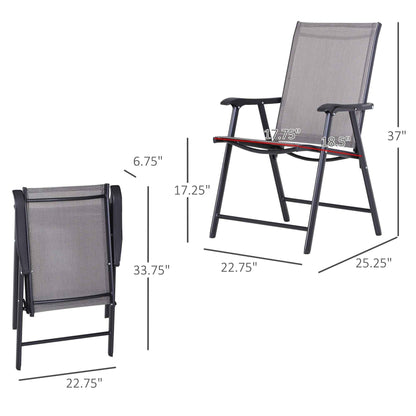 Set of 4 Outdoor Folding Chairs – Stackable Patio Dining Chairs with Armrests, Gray & Black Metal Frame (United States Delivery Only)