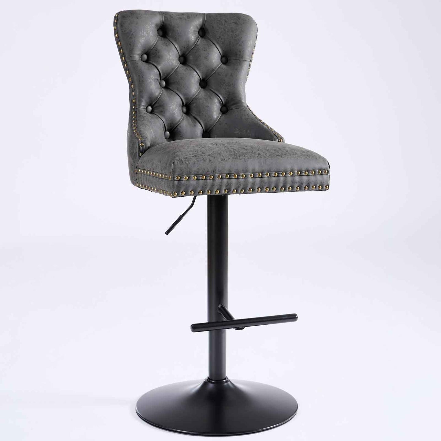 A&A Furniture Black PU Leather Bar Stools Set of 2 – Tufted Swivel Bar Chairs with Adjustable Height (Deliver to United States Only)