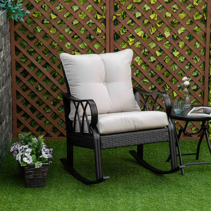 Khaki Outdoor Wicker Rocking Chair – Rattan Porch Rocker with Cushions & Aluminum Frame