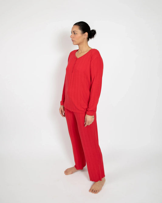 Roter Langer Pyjama für Damen