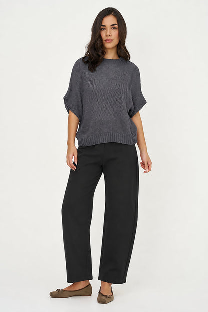 Women's Knit Boat-Neck Sweater with Short Sleeves