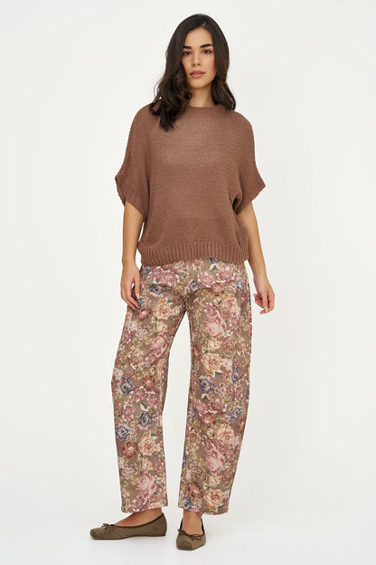 Women's Knit Boat-Neck Sweater with Short Sleeves
