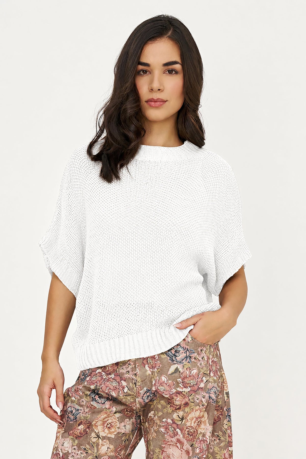 Women's Knit Boat-Neck Sweater with Short Sleeves