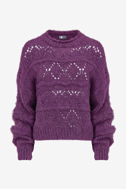 Women's Open-Crochet Crew-Neck Sweater
