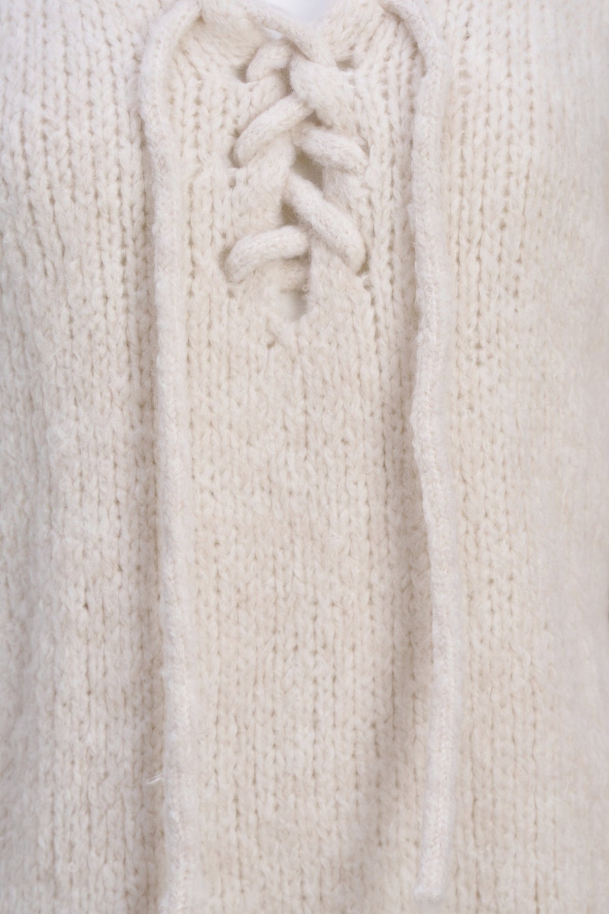 Women's Knit V-Neck Sweater, Long Sleeves & Cord Tie at Collar